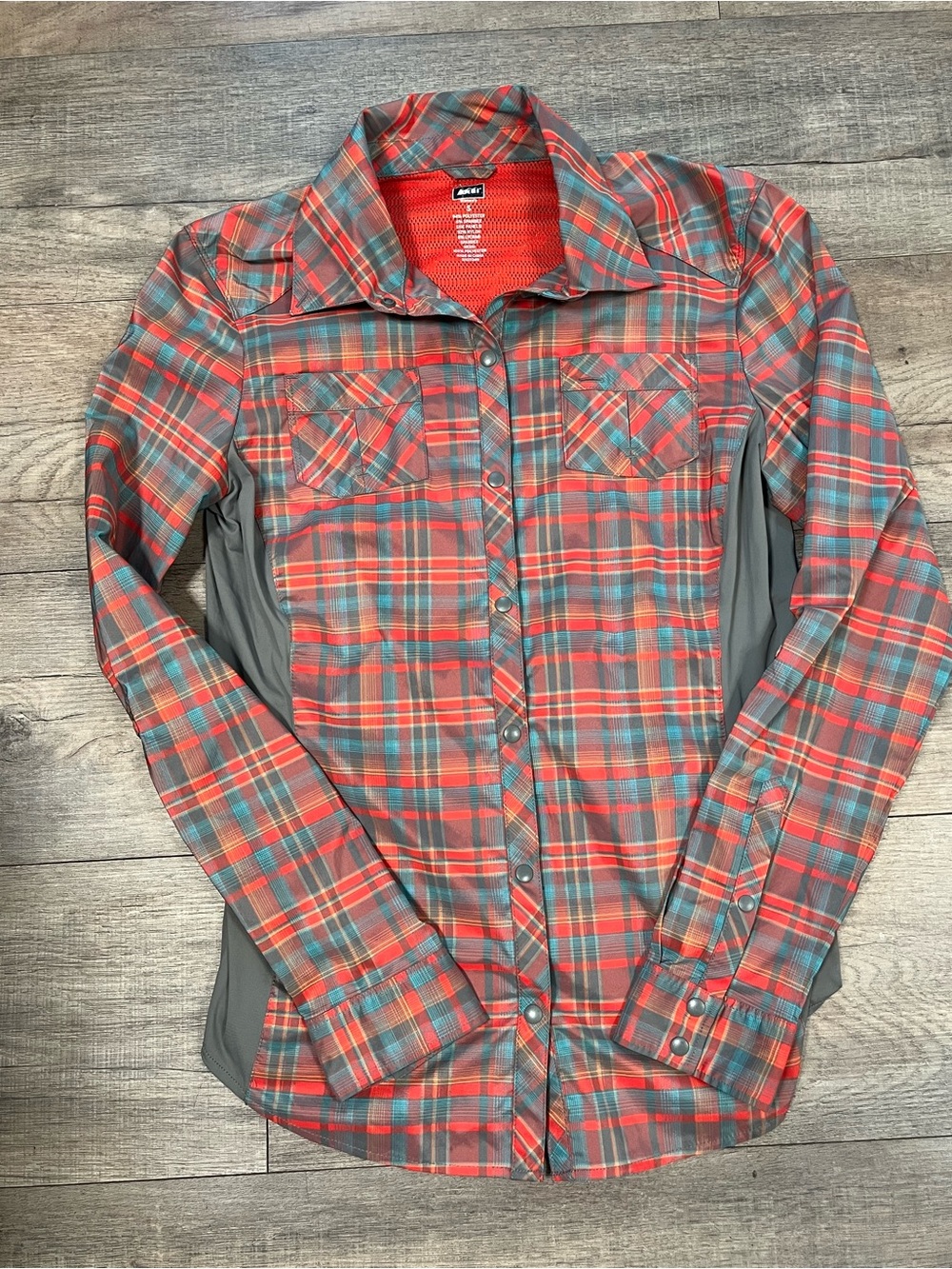 REI Women's Plaid Snap-Front Shirt - Red/Gray/Teal